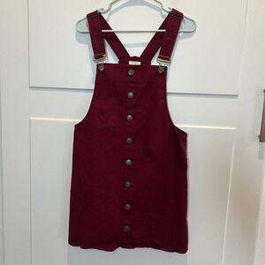 Harper Heritage Women's Large Burgundy Maroon‎ Button Front Jumper Overall Dress